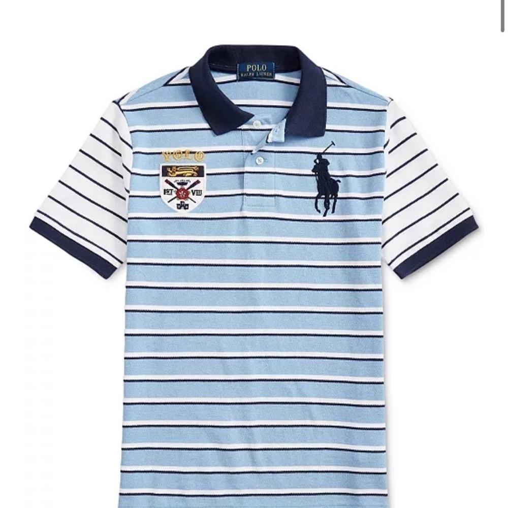 Polo Ralph Lauren Blue Striped Crest Big Pony Sz boys L (14/16) - Picture 1 of 7